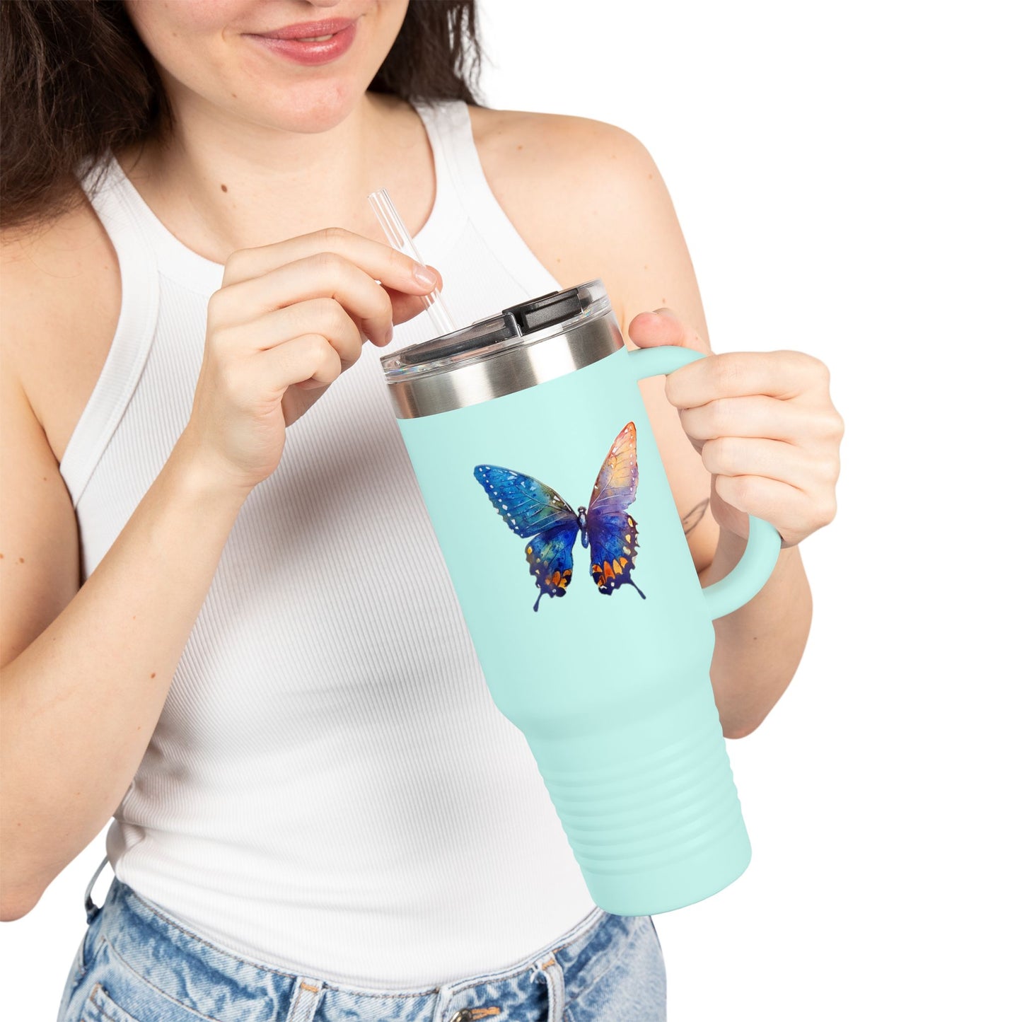 40oz Travel Mug - Watercolor Butterflies