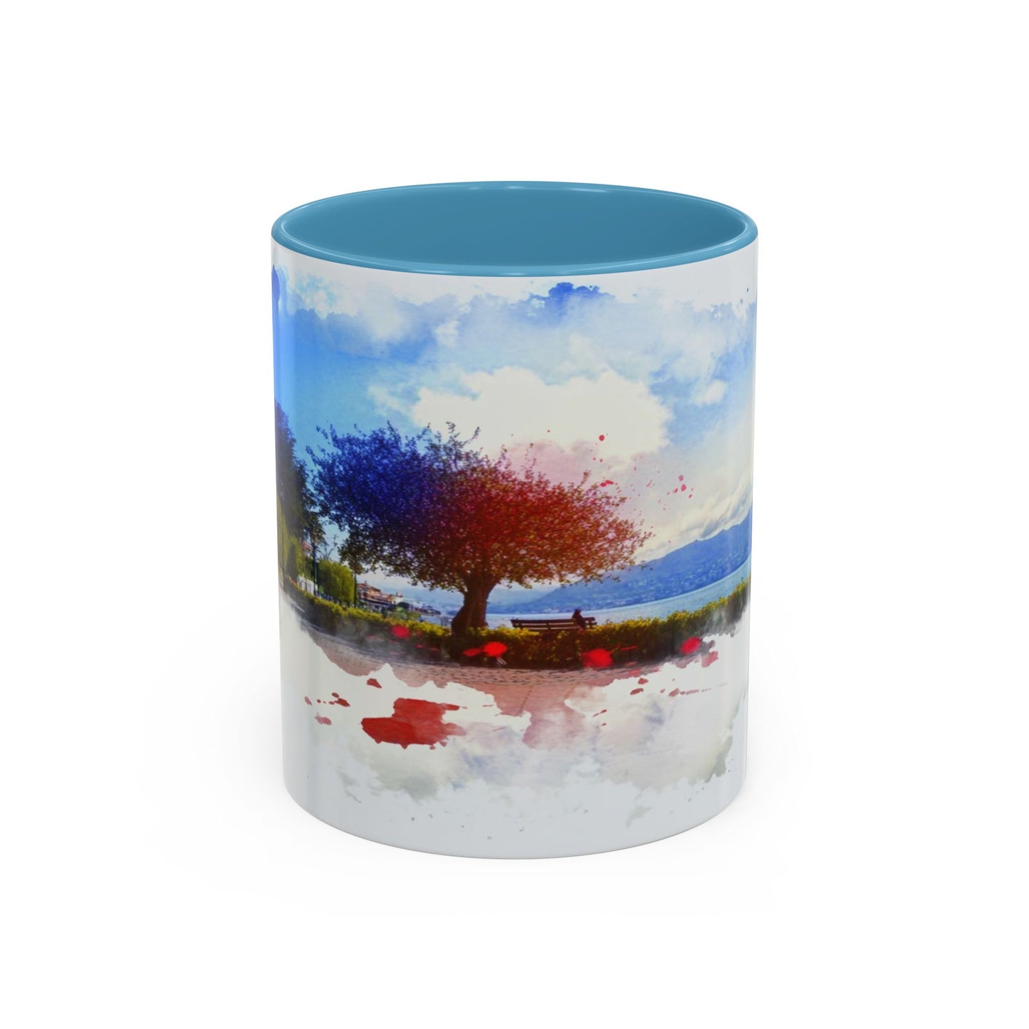 Lakeside Elegance Mug: Watercolor Scenic Design