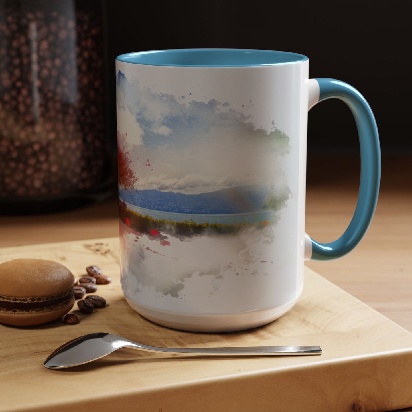 Lakeside Elegance Mug: Watercolor Scenic Design