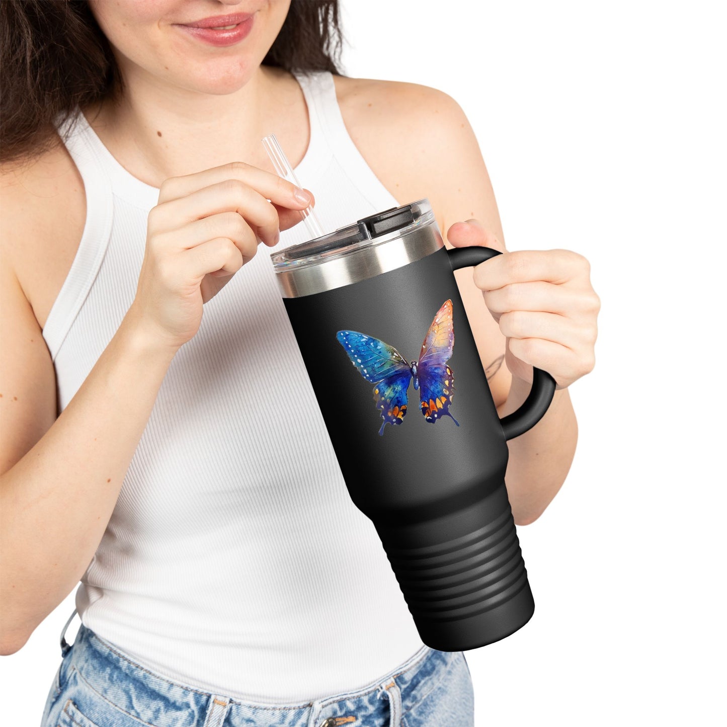 40oz Travel Mug - Watercolor Butterflies