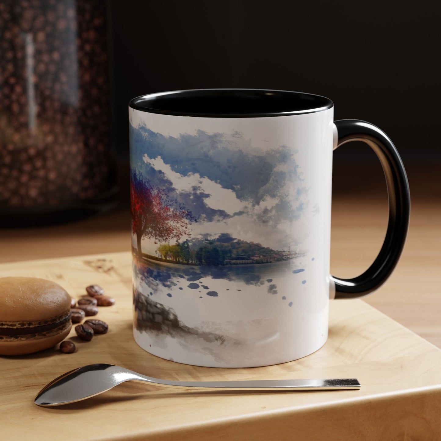 Lakeside Serenity Mug: Artful Watercolor Design