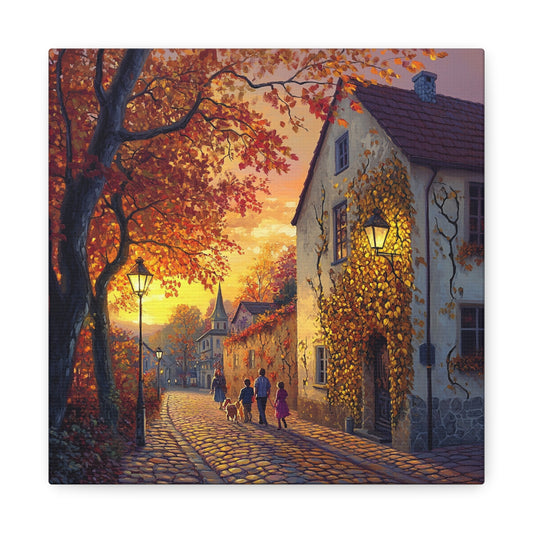 Autumn Street Matte Canvas: Quaint Autumnal Town