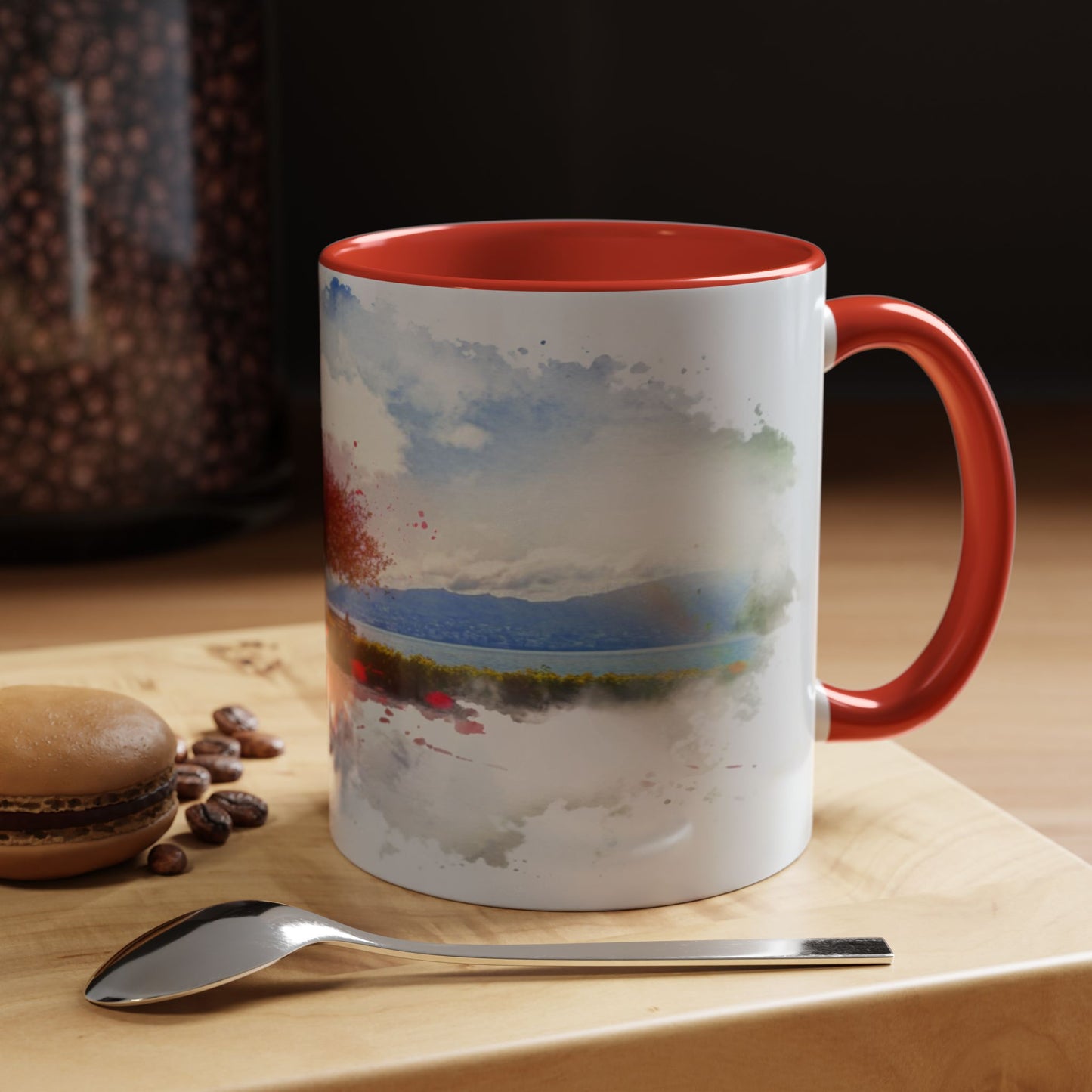 Lakeside Elegance Mug: Watercolor Scenic Design