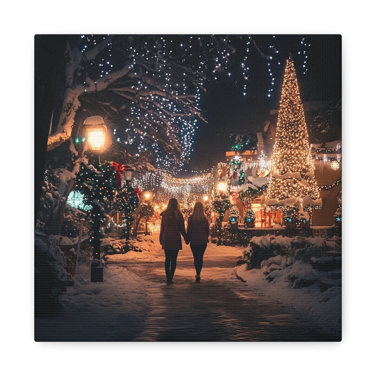 Christmas Village Matte Canvas Wall Art- Holiday Market Scene with Snow, Perfect for Seasonal Decor or Unique Gifts