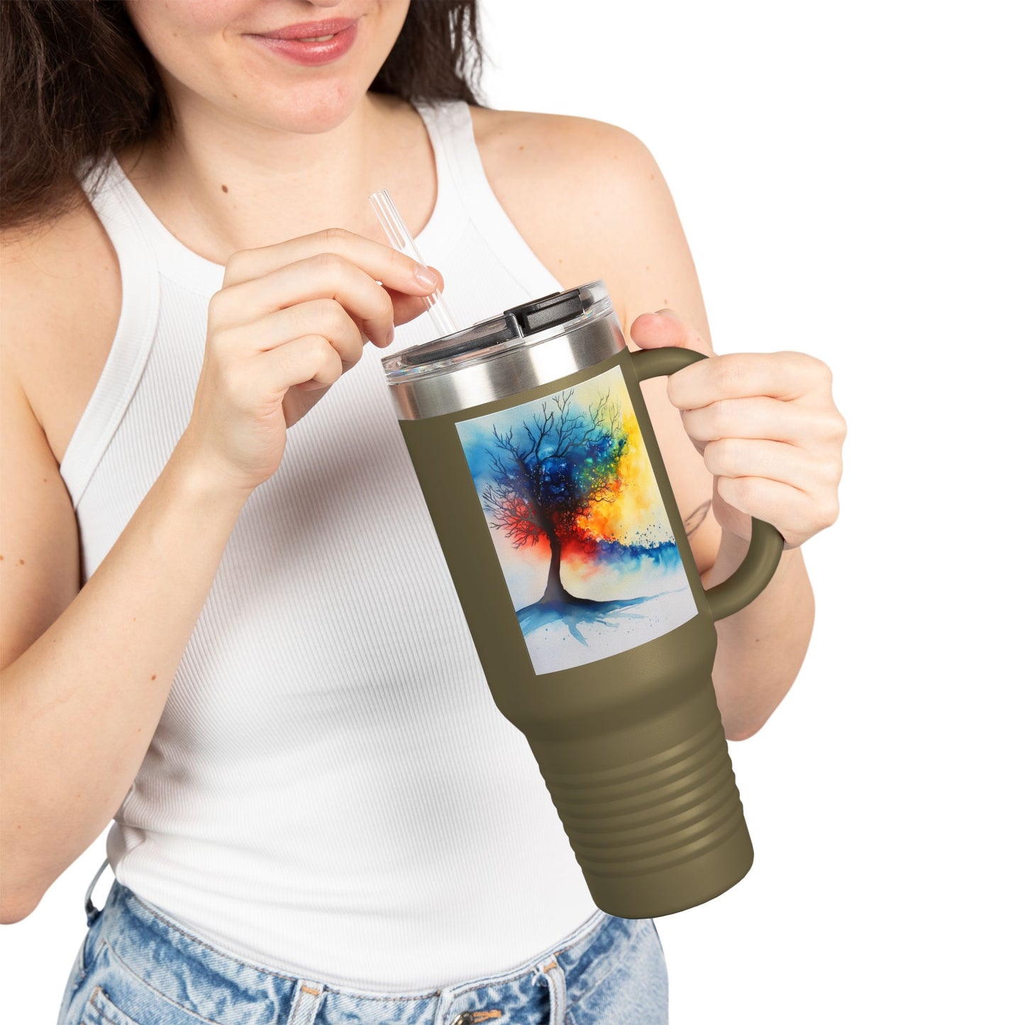 Insulated Travel Mug, 40oz - Abstract Watercolor Blend Design