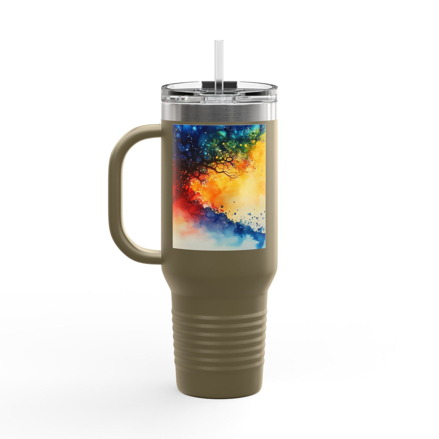 Insulated Travel Mug, 40oz - Abstract Watercolor Blend Design