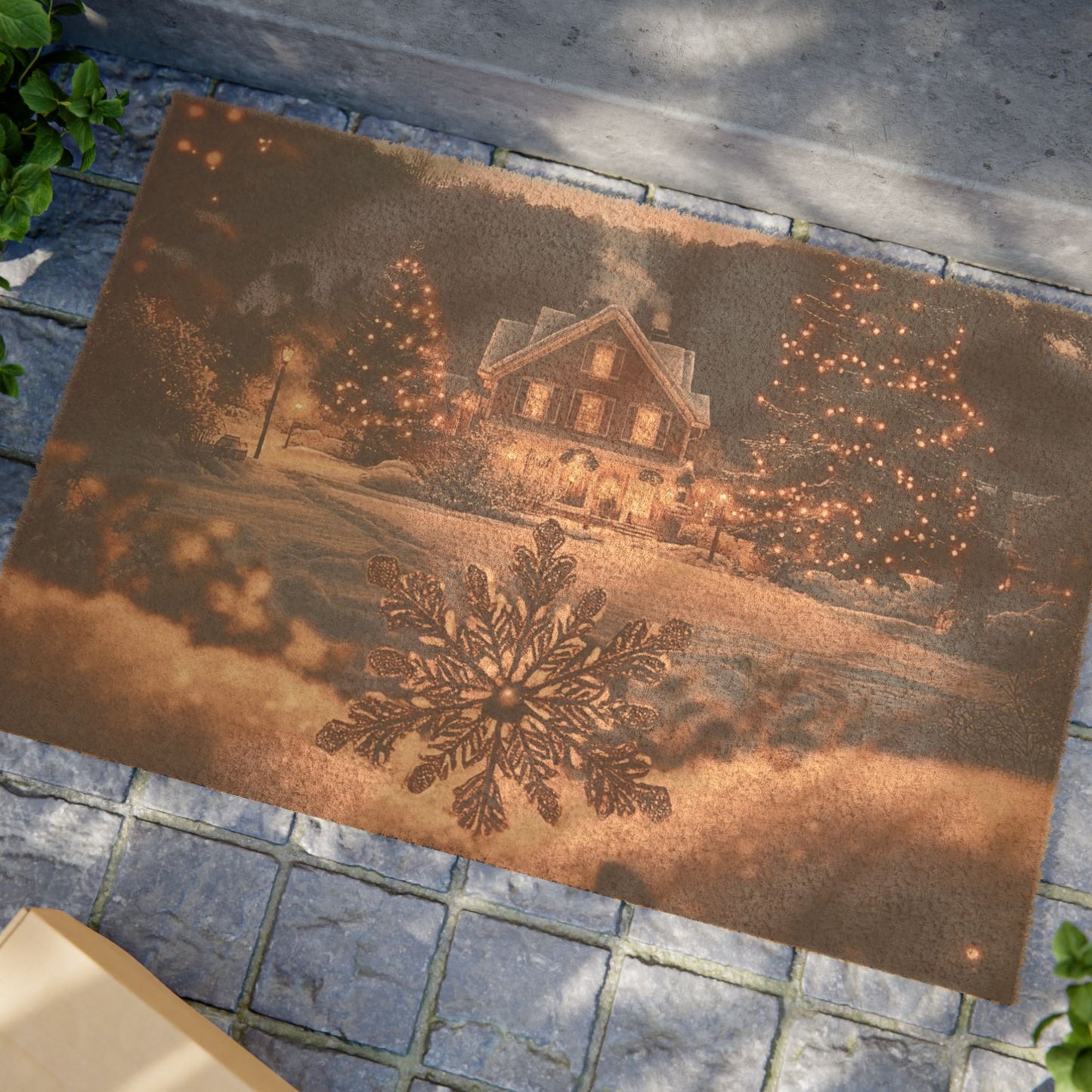 Christmas Scene and Snowflake Doormat