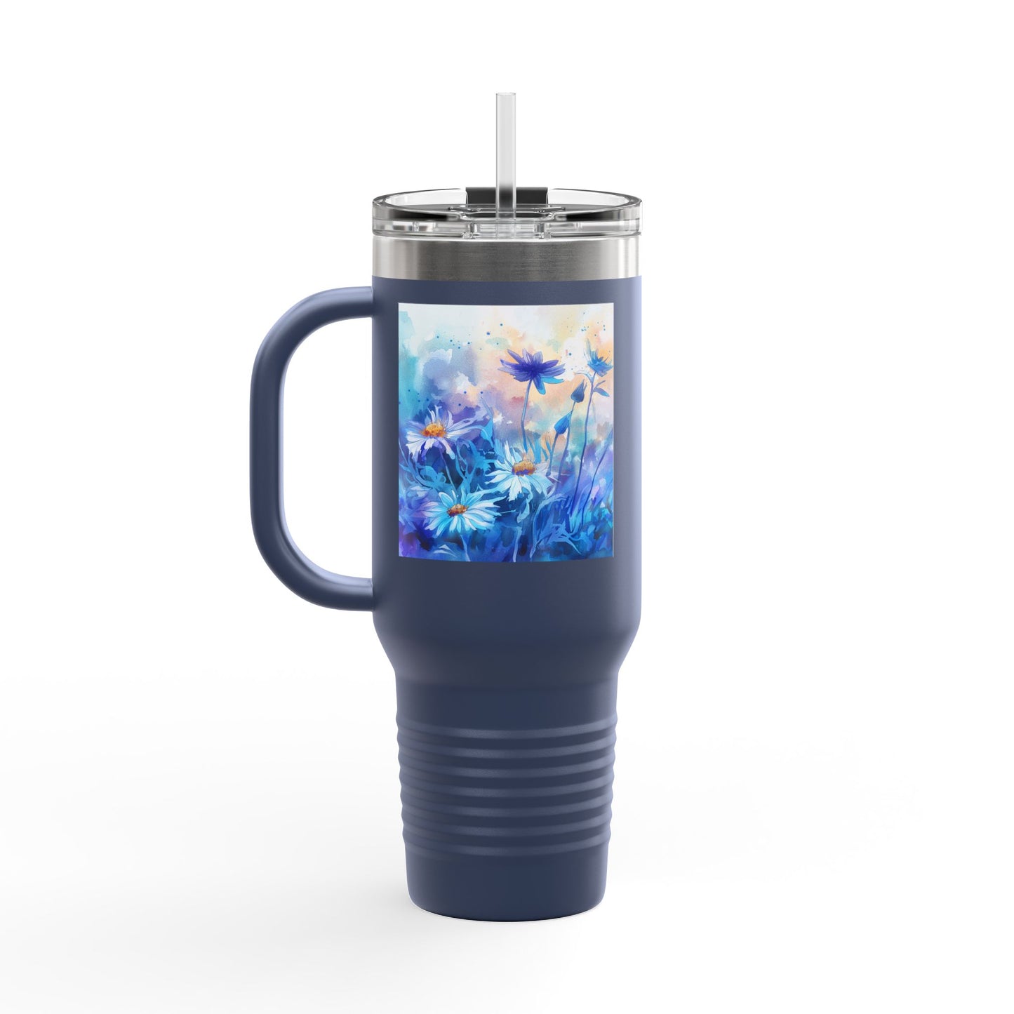 Insulated Travel Mug, Watercolor Poppies and Flowers Design