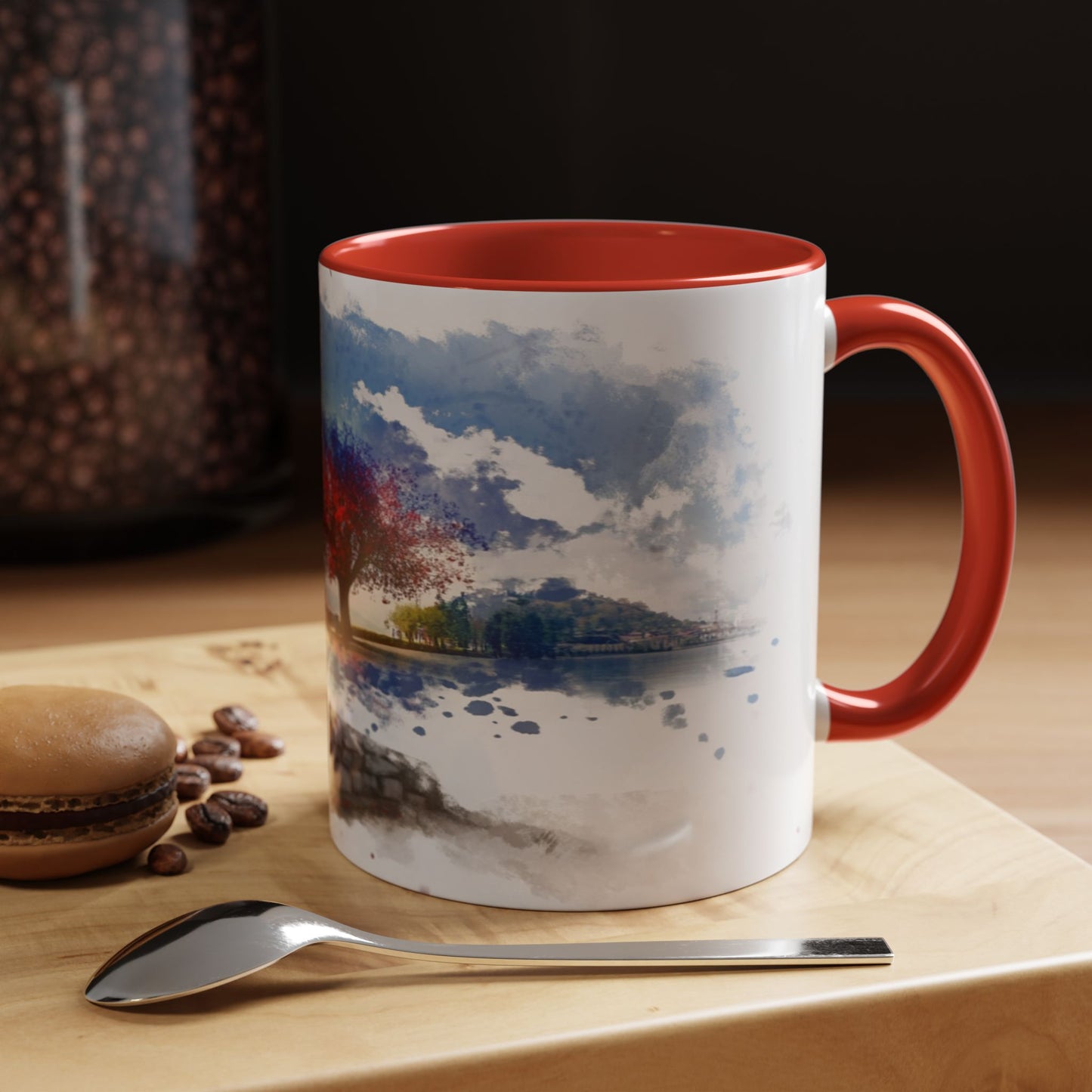 Lakeside Serenity Mug: Artful Watercolor Design