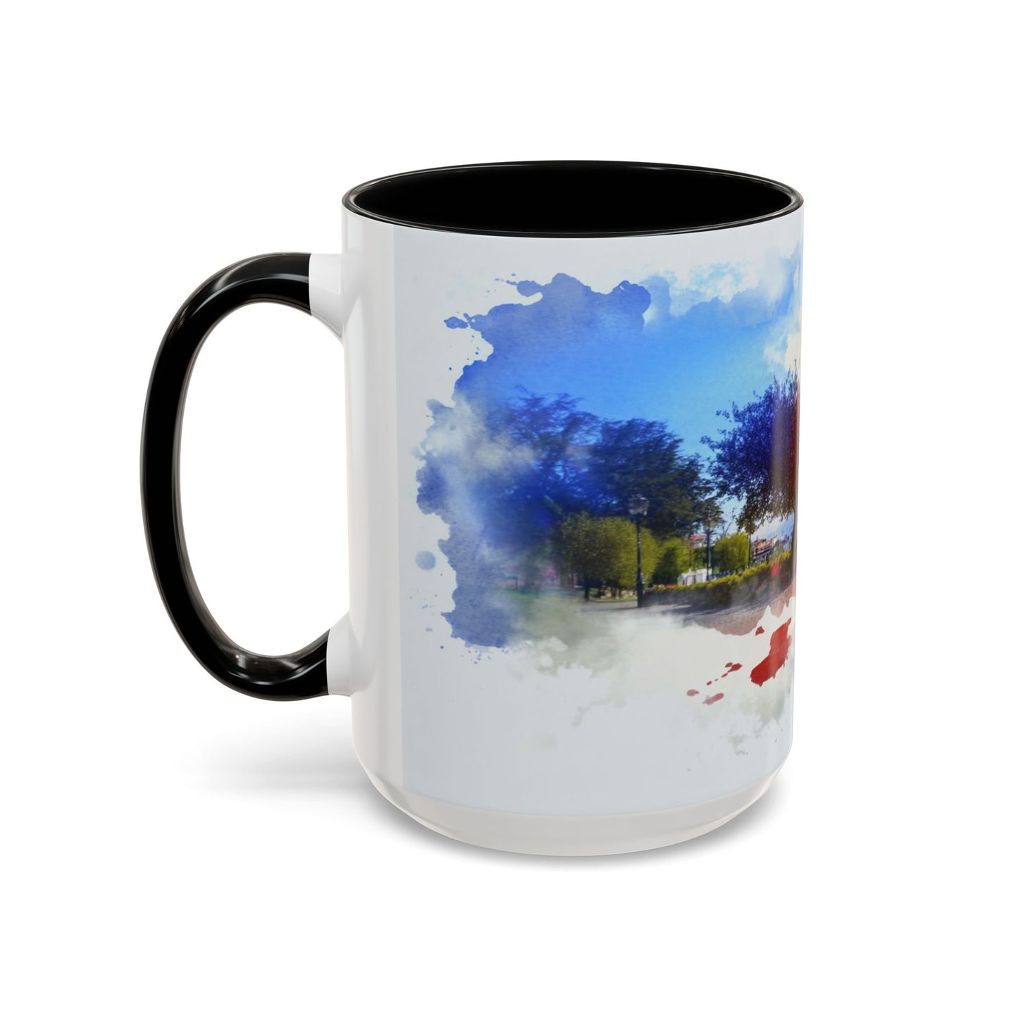 Lakeside Elegance Mug: Watercolor Scenic Design