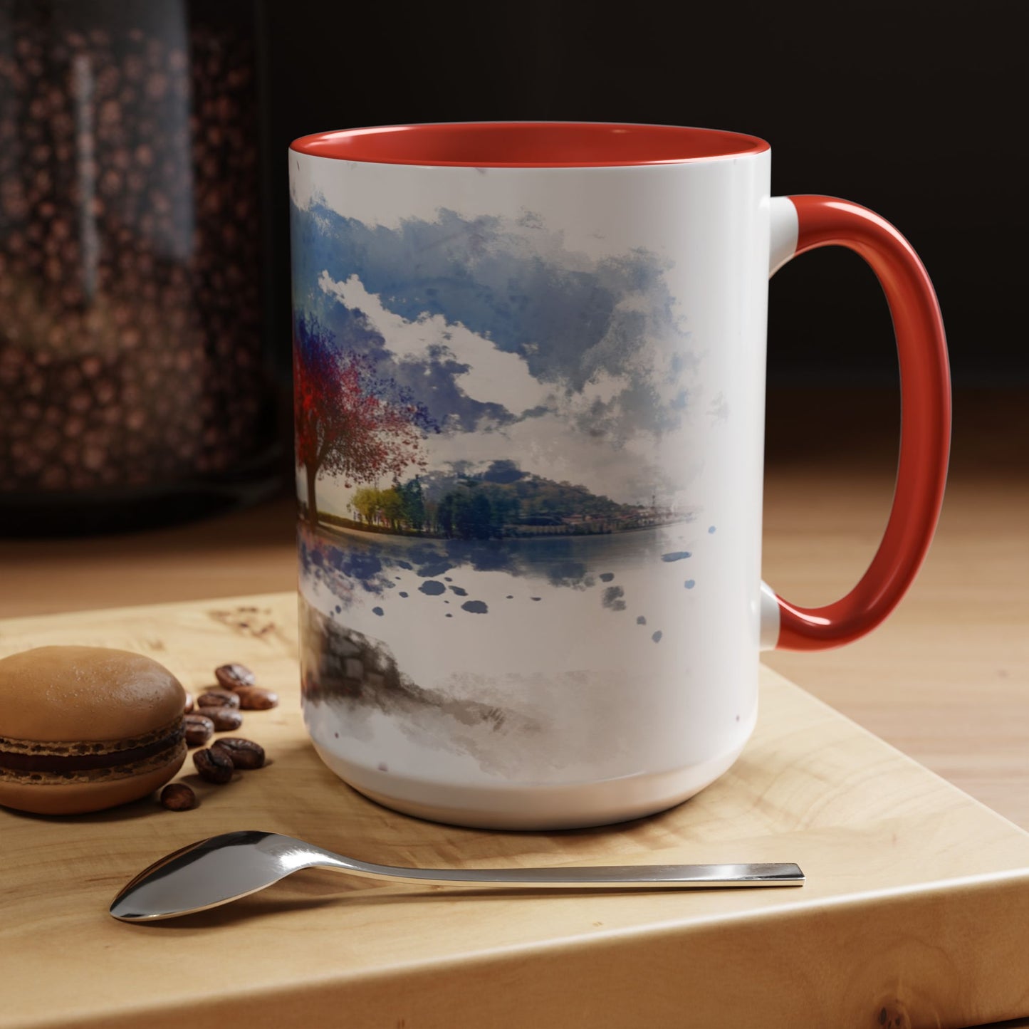 Lakeside Serenity Mug: Artful Watercolor Design