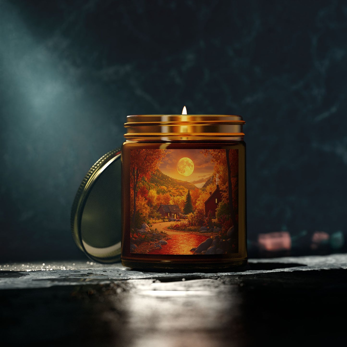 Moonlit Lakeside Autumn Candle – A Tranquil Fall Escape