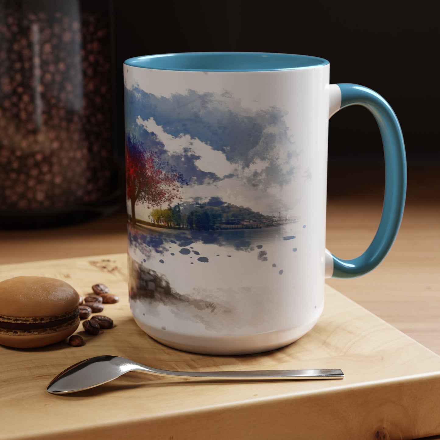 Lakeside Serenity Mug: Artful Watercolor Design