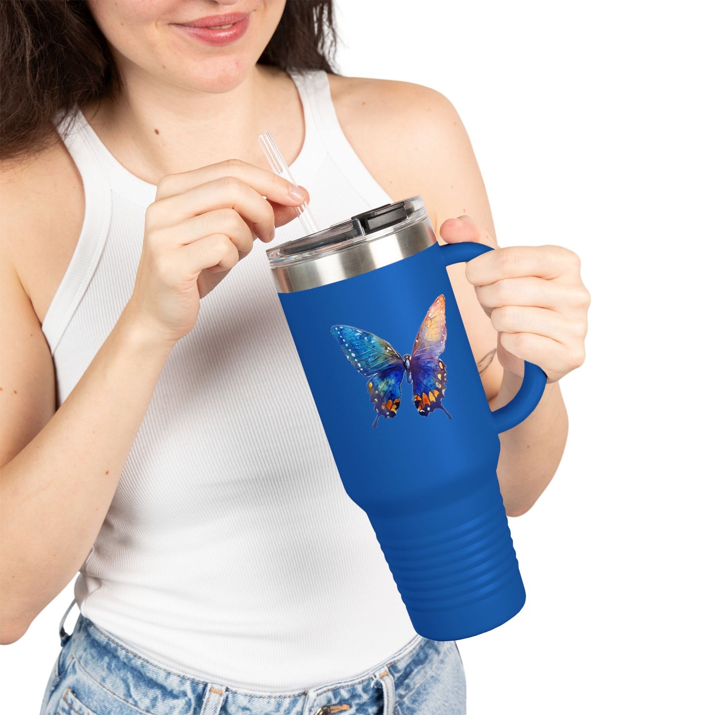 40oz Travel Mug - Watercolor Butterflies