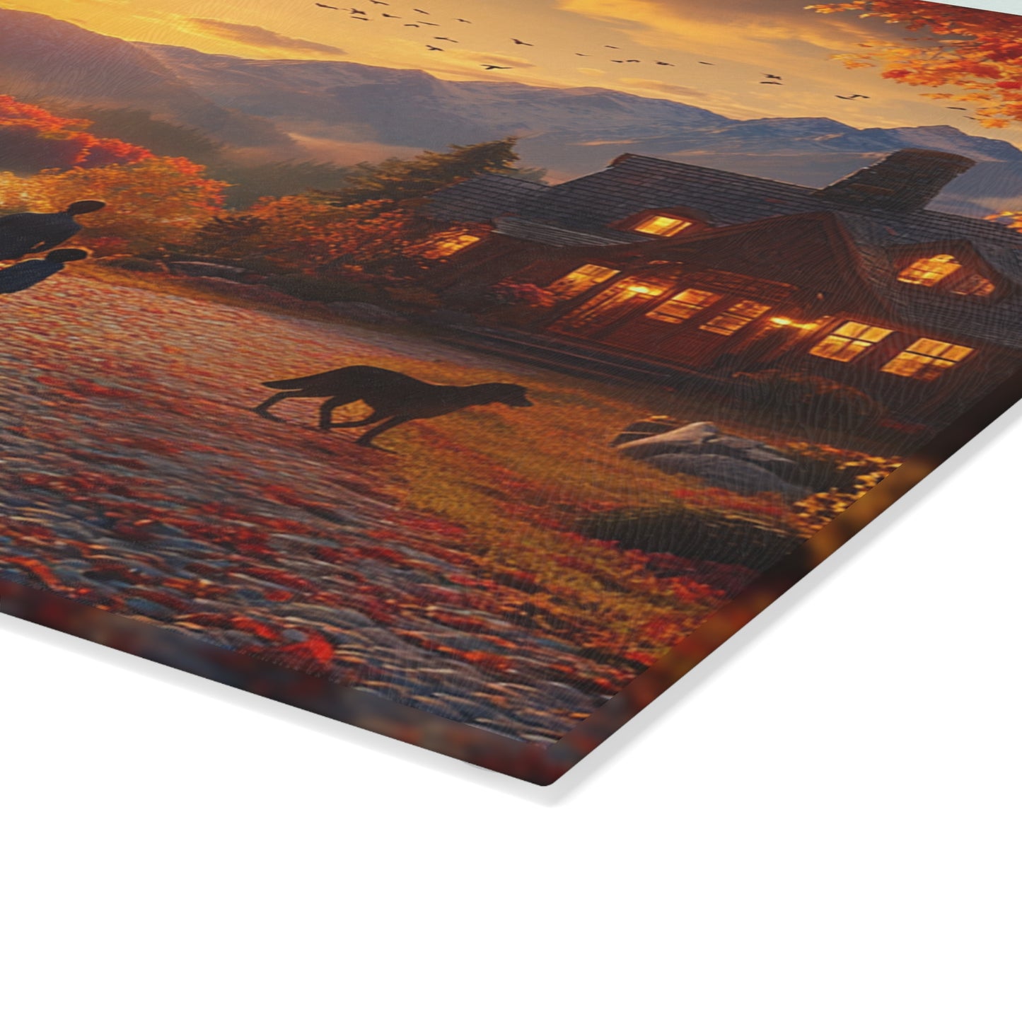 Autumn Evening Stroll: Glass Cutting Board