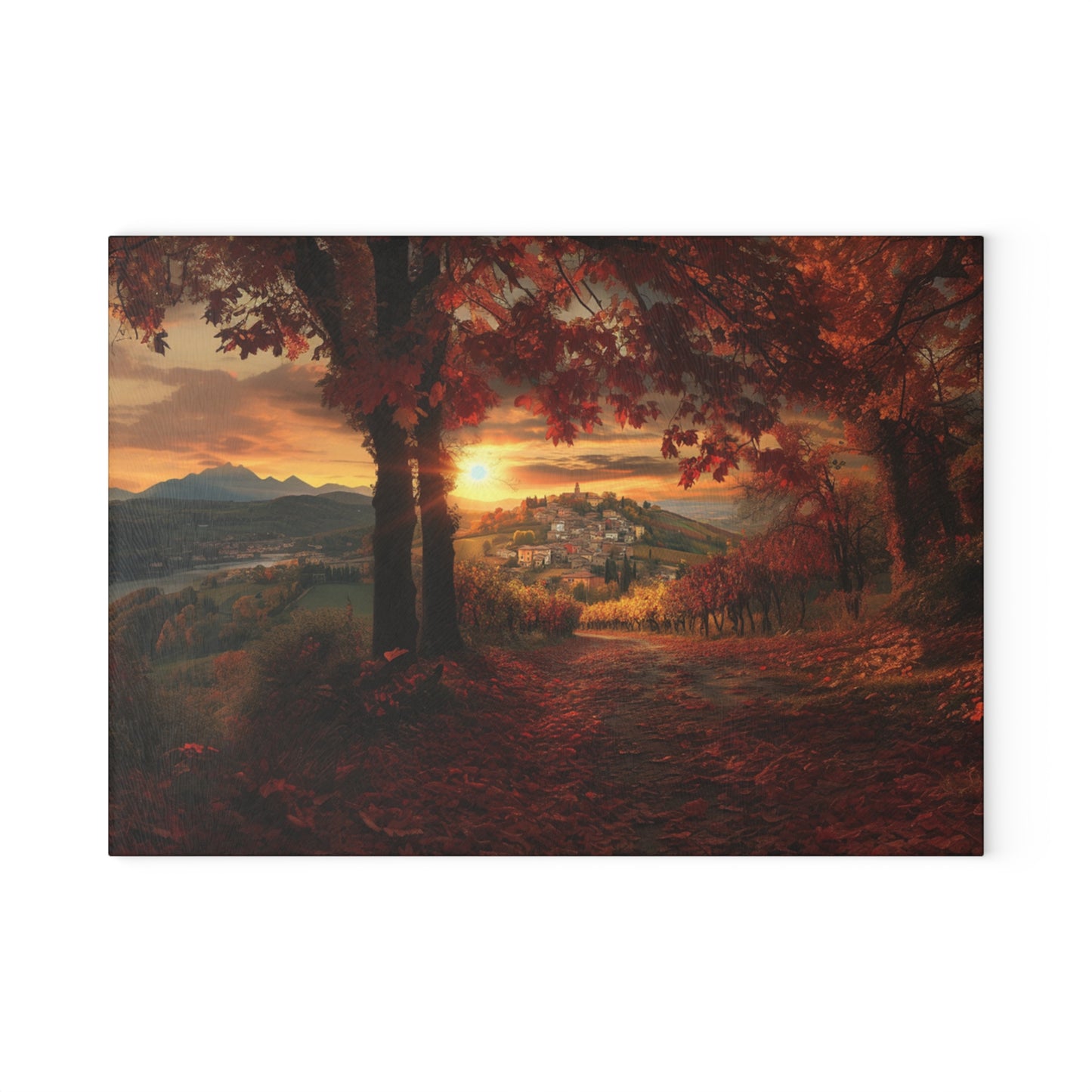 Glass Cutting Board: Sunlit Italian Hills