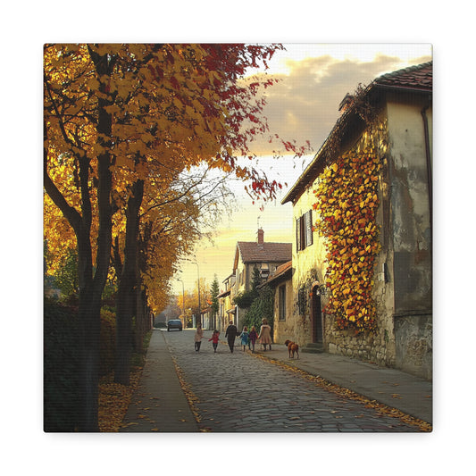 Autumn Street Matte Canvas: Golden Stroll