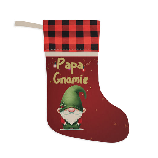 Papa Gnomie Christmas Stocking - Personalized Holiday Gnome Stocking with Red Plaid Design - Festive Christmas Decor for Dad