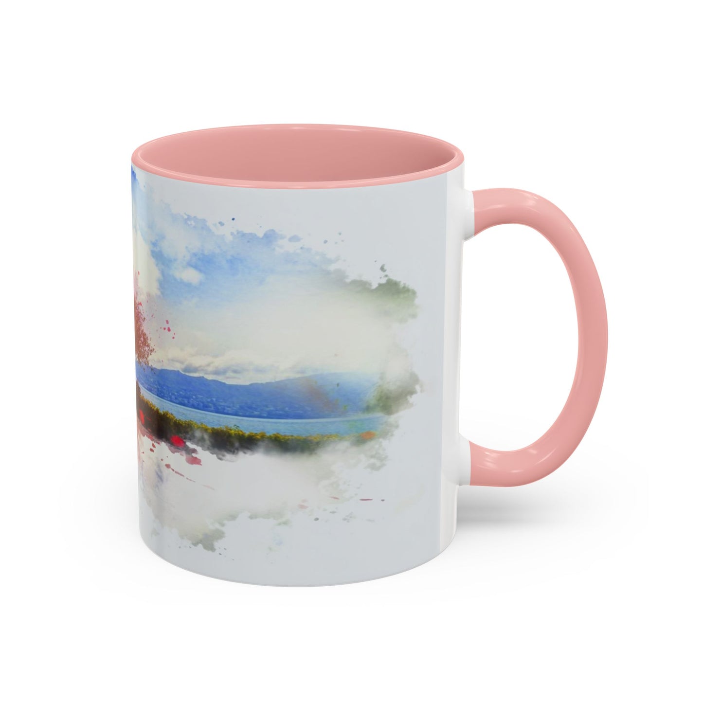 Lakeside Elegance Mug: Watercolor Scenic Design