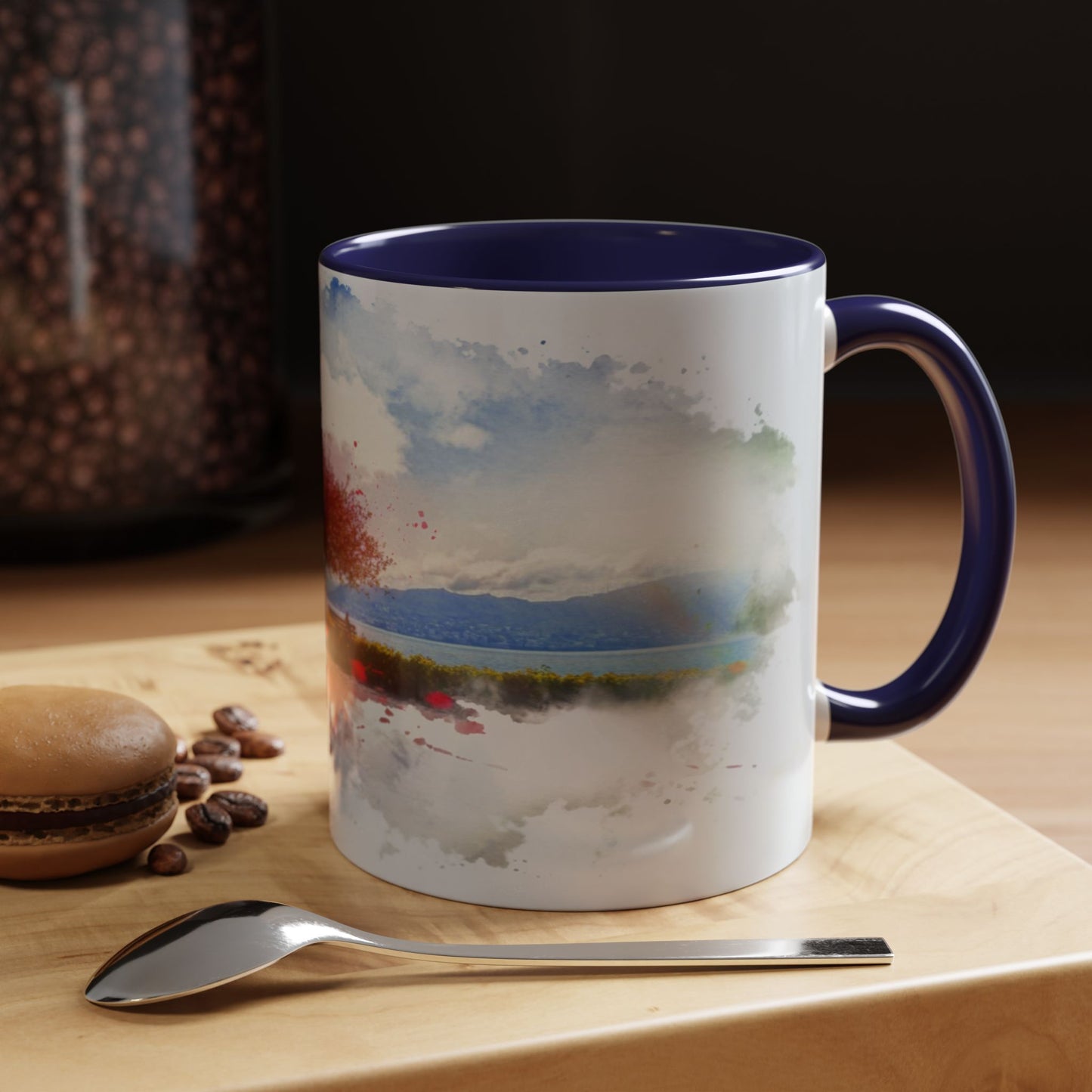 Lakeside Elegance Mug: Watercolor Scenic Design