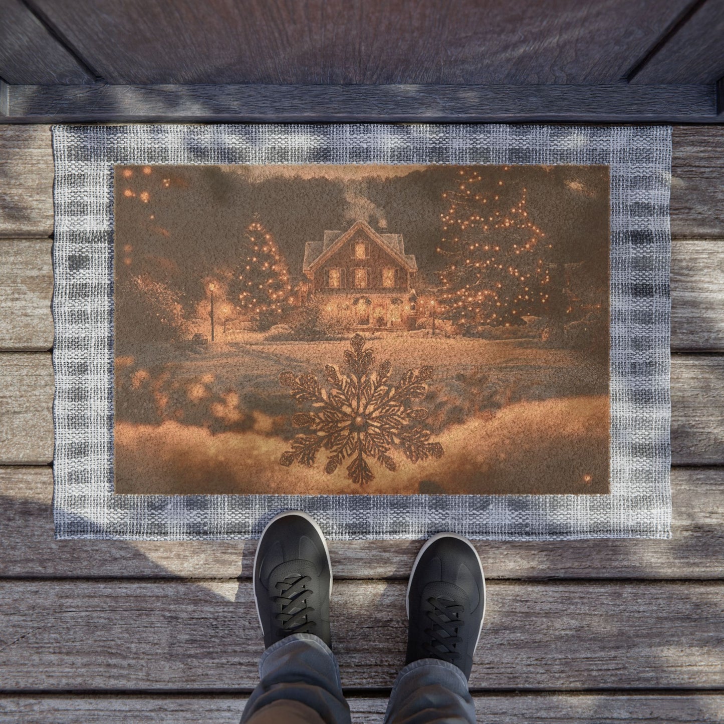 Christmas Scene and Snowflake Doormat