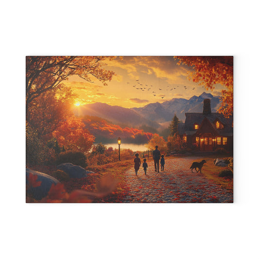 Autumn Evening Stroll: Glass Cutting Board