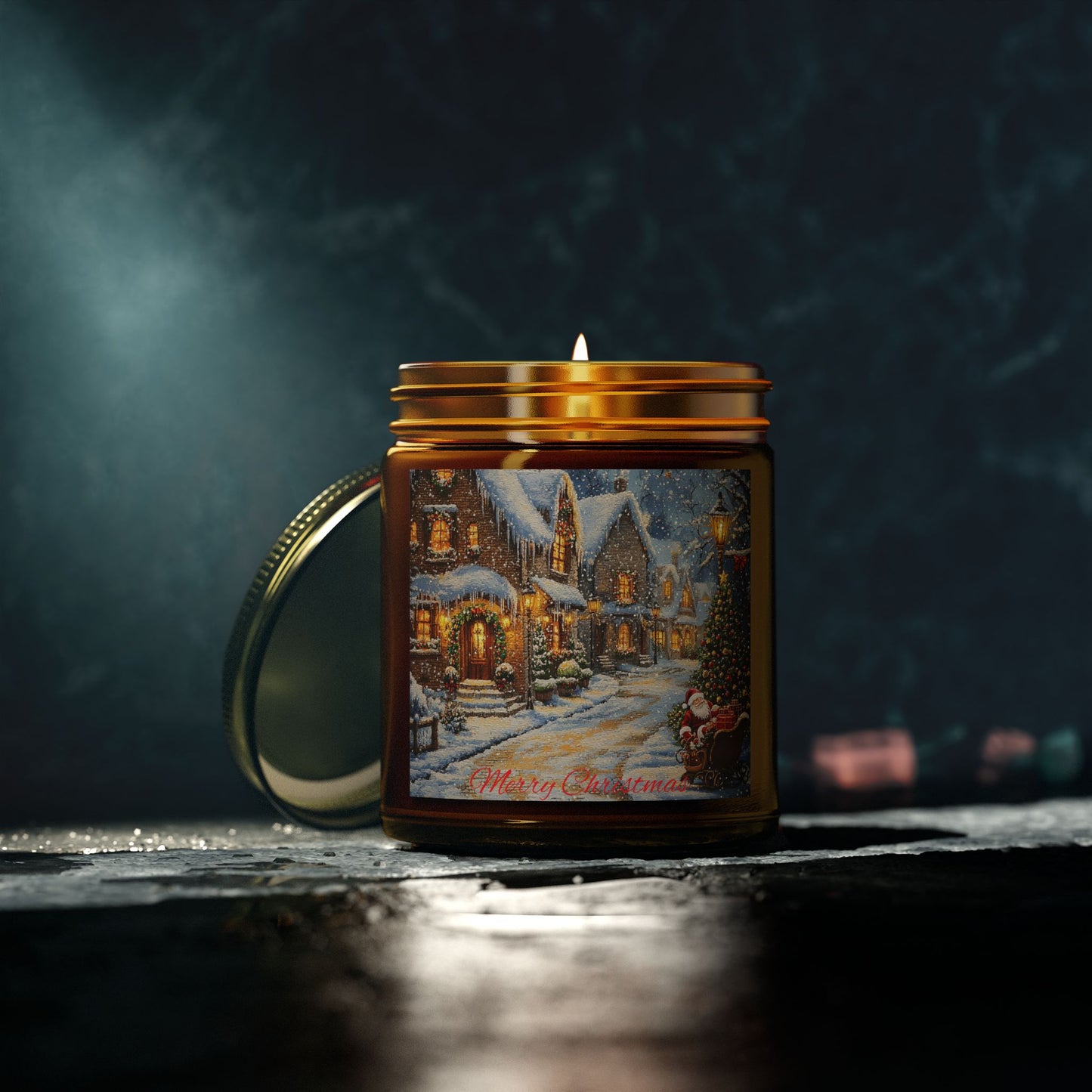 Scented Candle with a Festive Village Scene - Cozy Christmas Glow (4oz - 9oz)