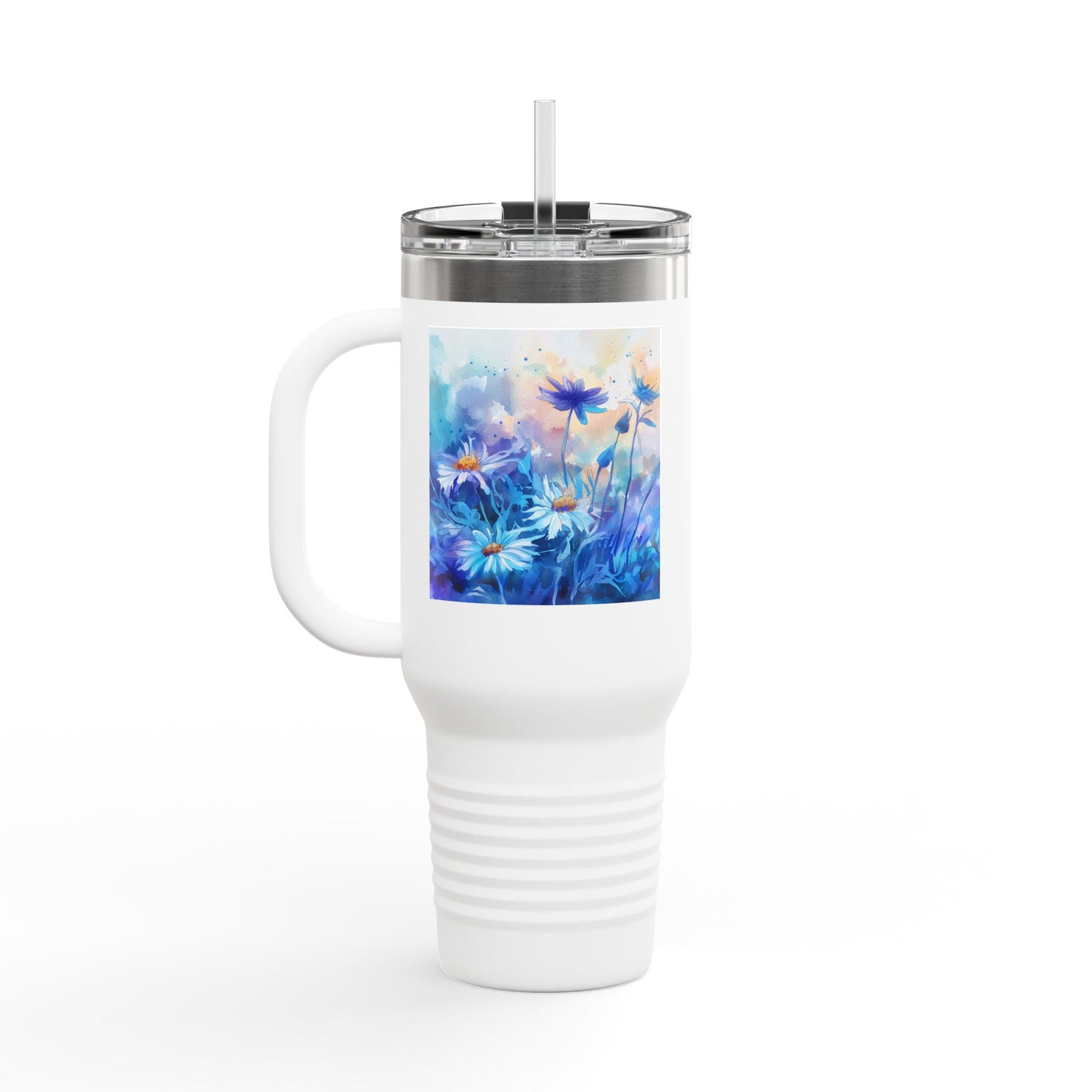 Insulated Travel Mug, Watercolor Poppies and Flowers Design