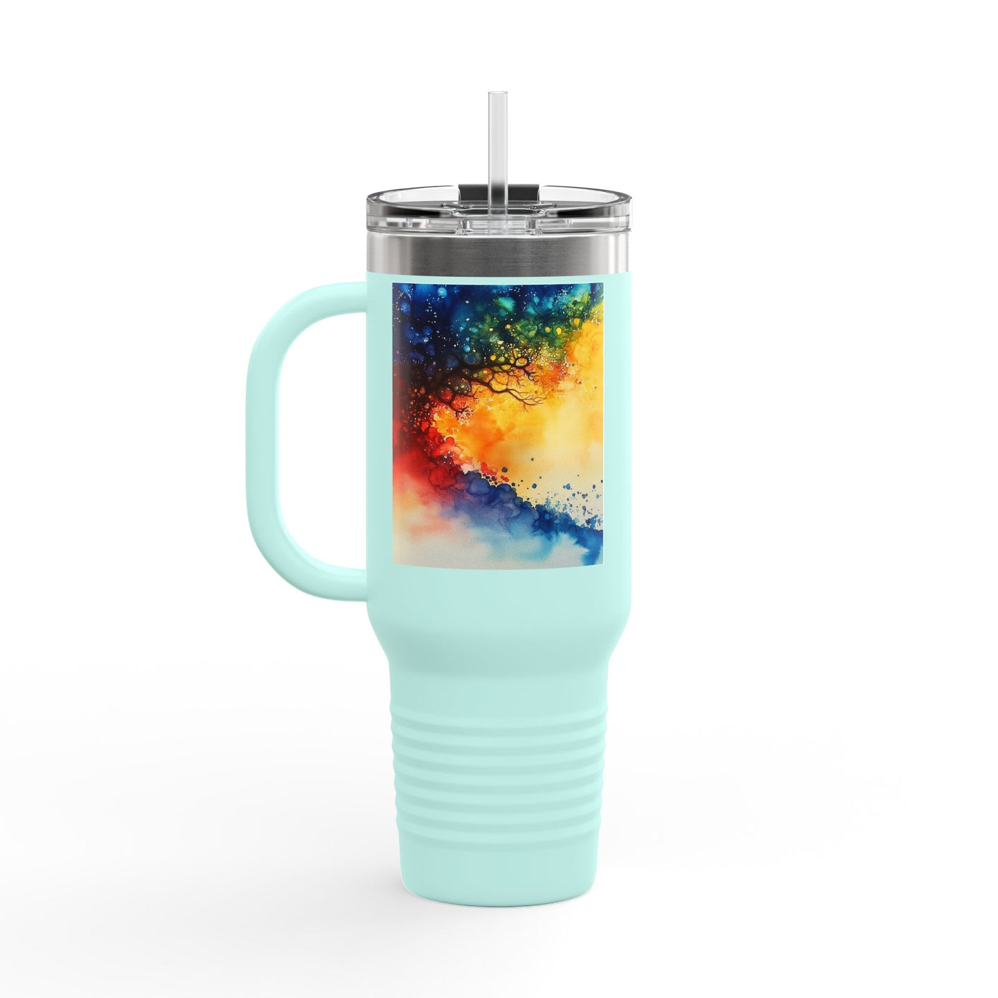 Insulated Travel Mug, 40oz - Abstract Watercolor Blend Design