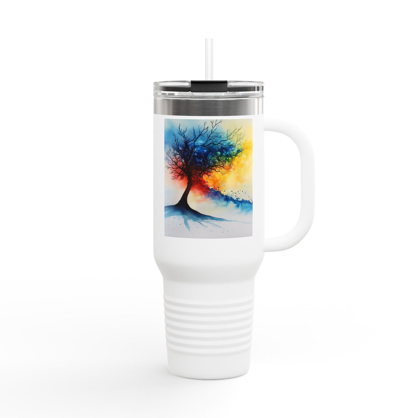 Insulated Travel Mug, 40oz - Abstract Watercolor Blend Design