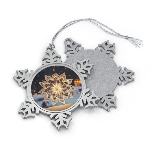 Pewter Snowflake Ornament - Snowflake and Christmas light