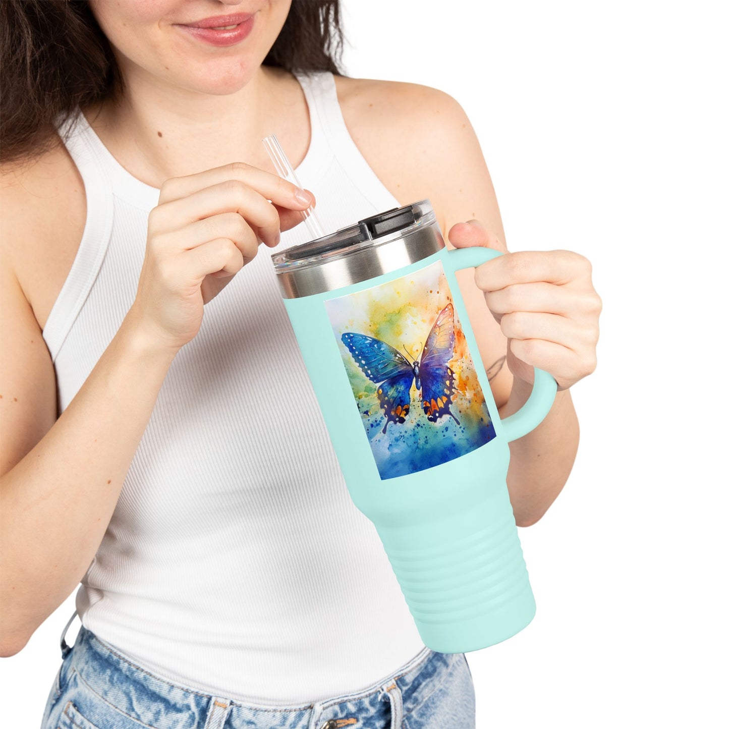 40oz Butterfly Insulated Travel Mug