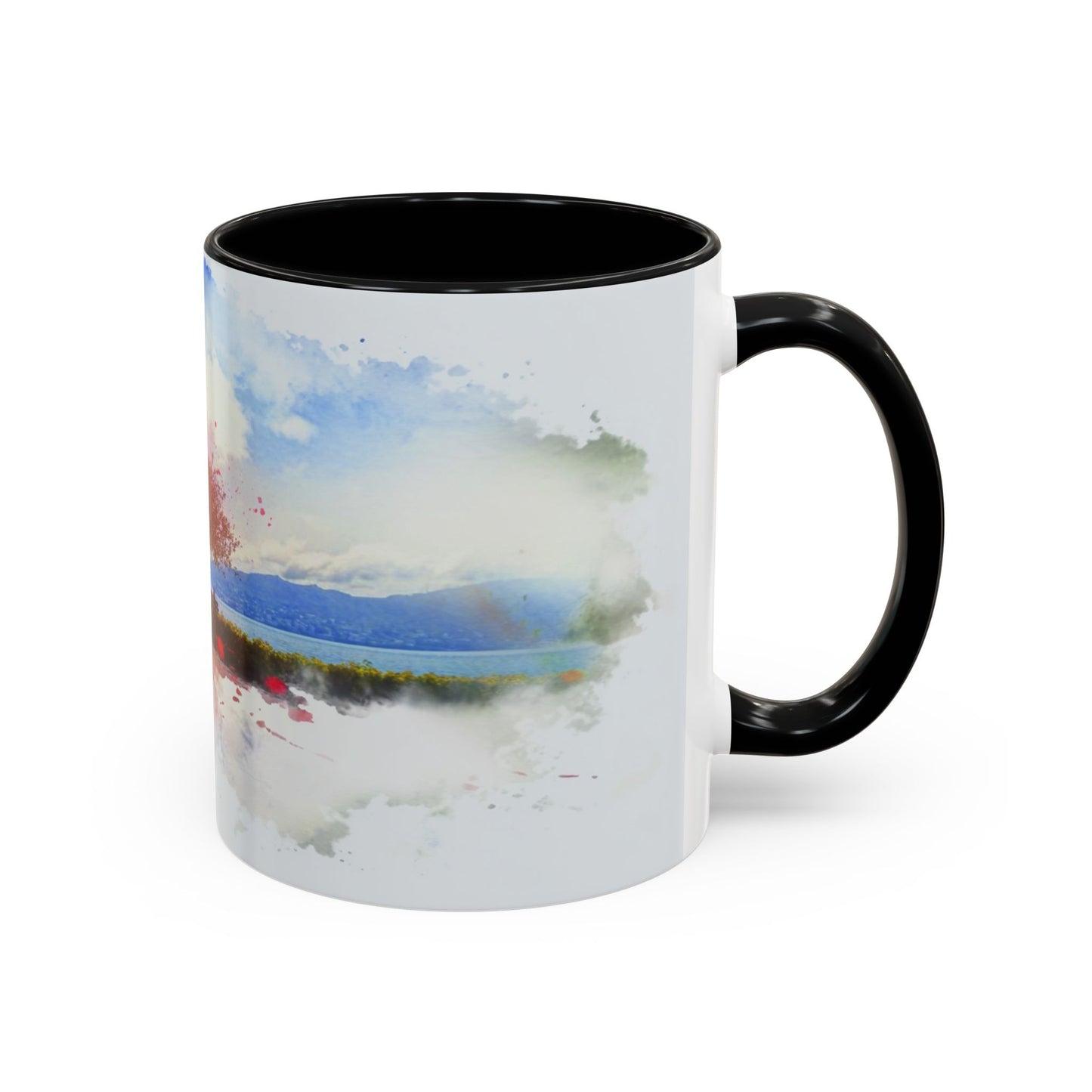 Lakeside Elegance Mug: Watercolor Scenic Design