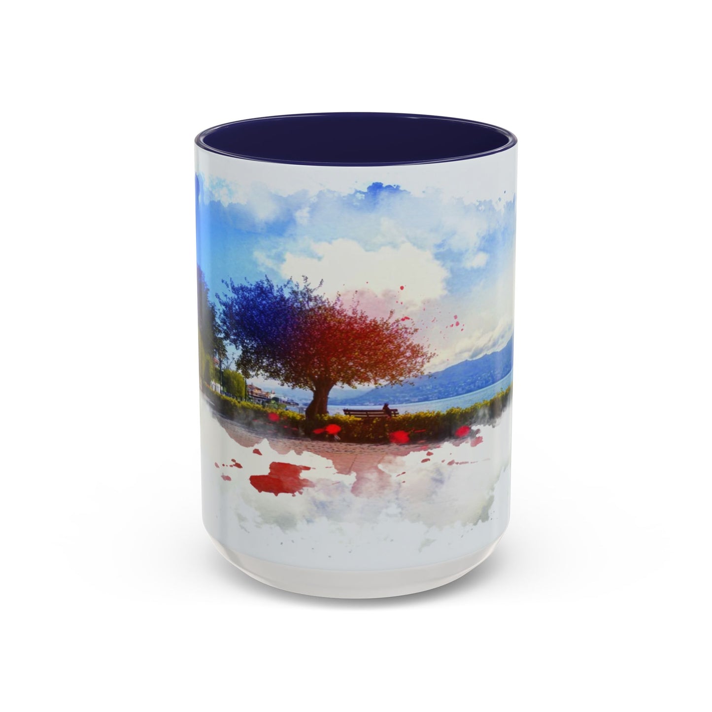 Lakeside Elegance Mug: Watercolor Scenic Design