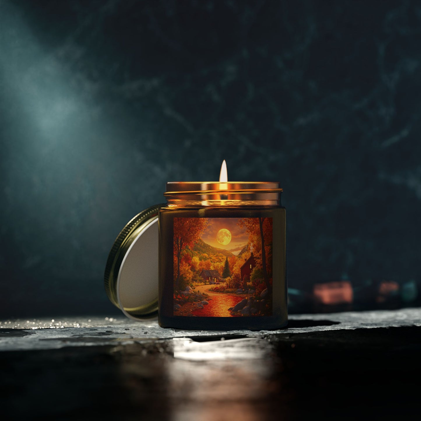 Moonlit Lakeside Autumn Candle – A Tranquil Fall Escape