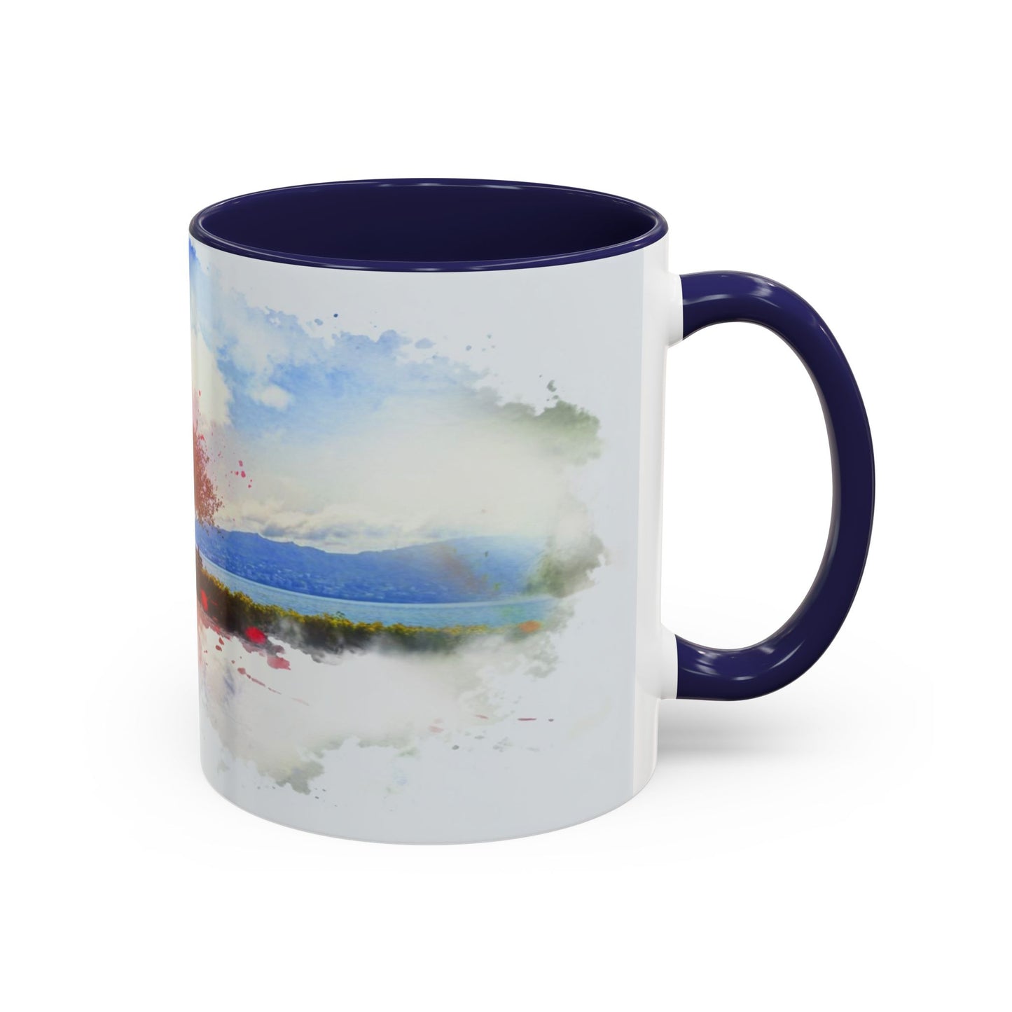 Lakeside Elegance Mug: Watercolor Scenic Design