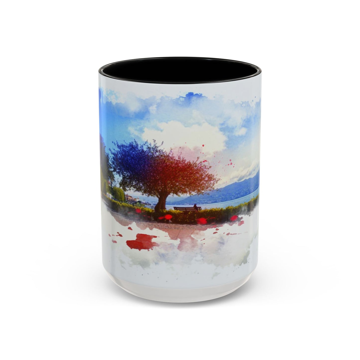 Lakeside Elegance Mug: Watercolor Scenic Design