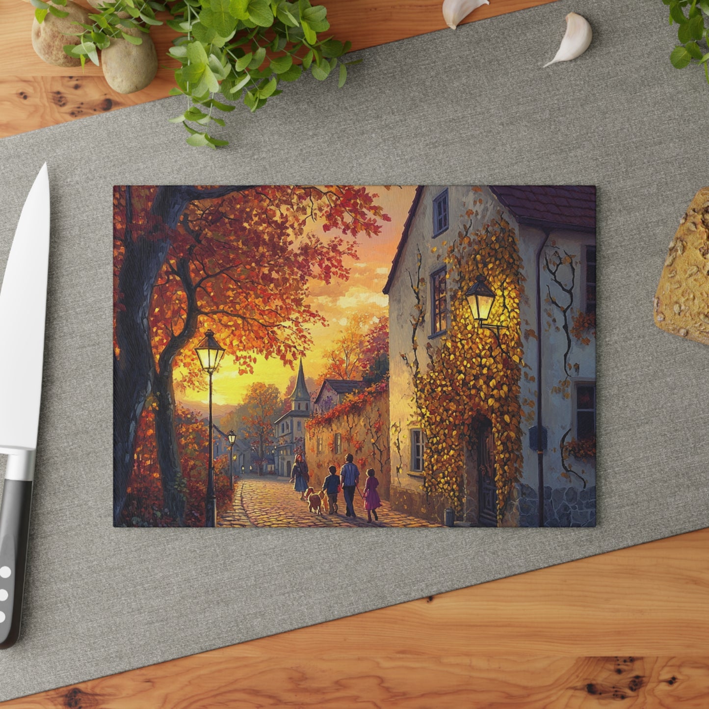 Autumn in Italy Glass Cutting Board: A Slice of Serenity