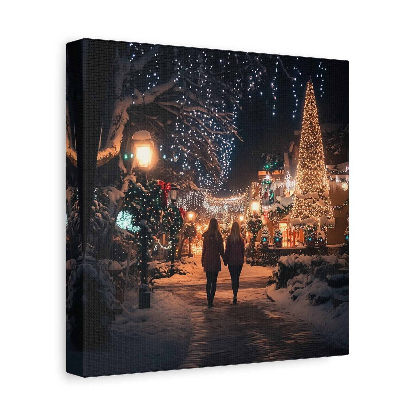 Christmas Village Matte Canvas Wall Art- Holiday Market Scene with Snow, Perfect for Seasonal Decor or Unique Gifts