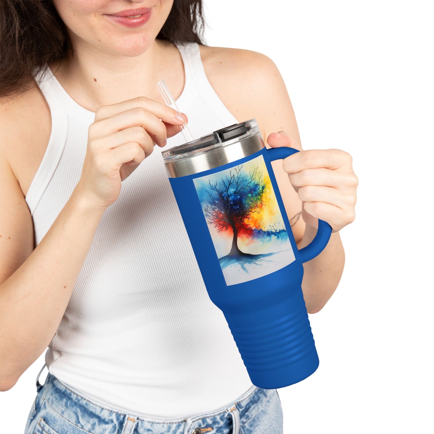 Insulated Travel Mug, 40oz - Abstract Watercolor Blend Design