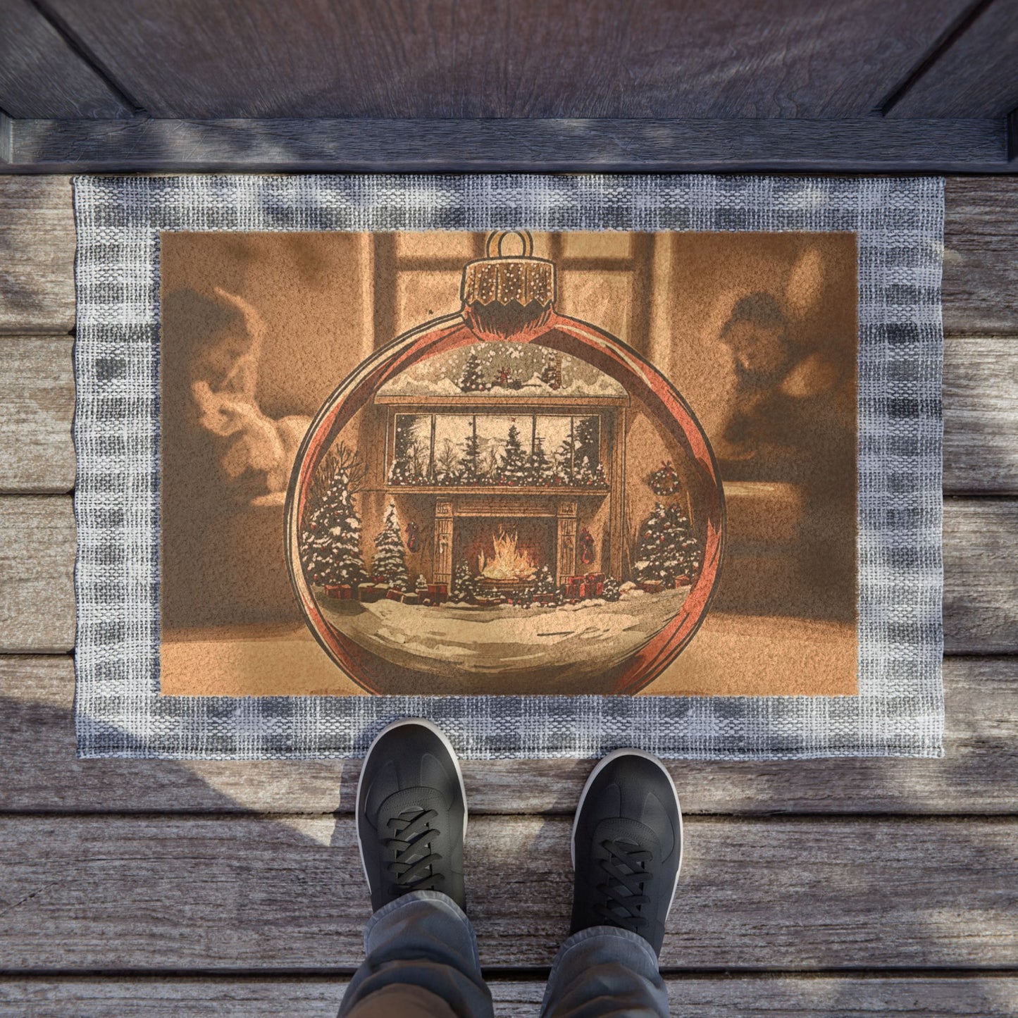 Christmas Theme Doormat (Fireplace in Christmas Ornament)