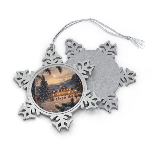 Festive Christmas Scene - Pewter Snowflake Ornament