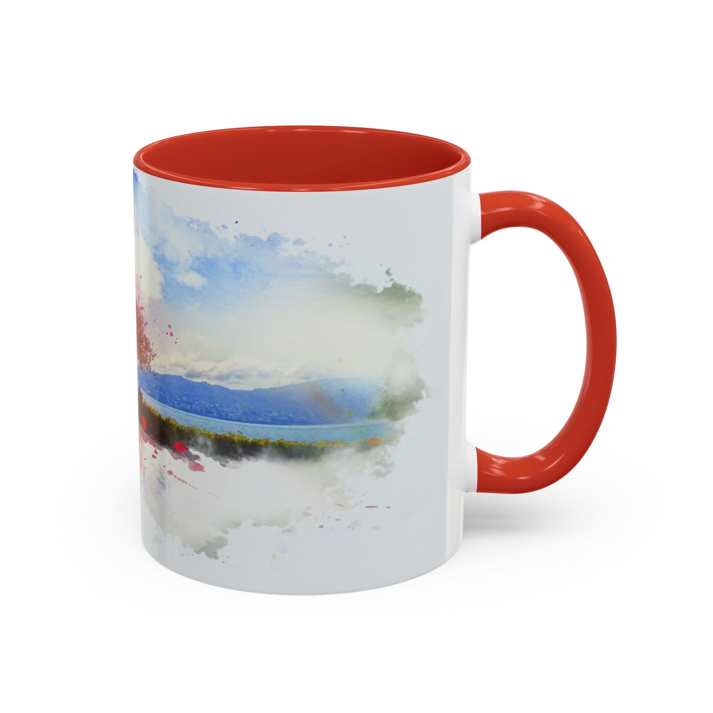 Lakeside Elegance Mug: Watercolor Scenic Design