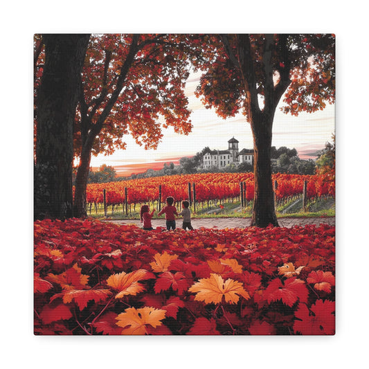 Children in Red Autumn Vineyard Matte Canvas