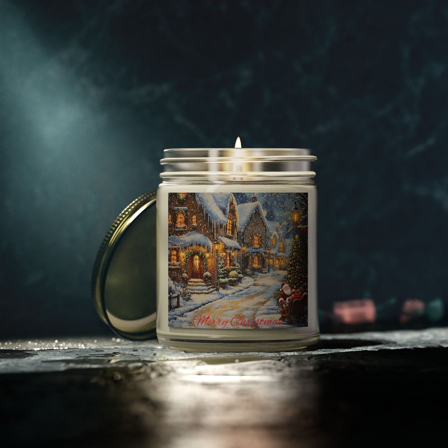 Scented Candle with a Festive Village Scene - Cozy Christmas Glow (4oz - 9oz)