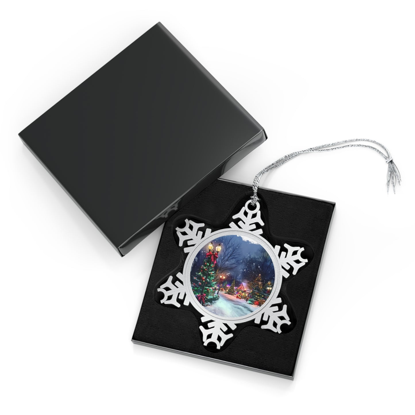 Pewter Snowflake Ornament - Watercolor Christmas Art