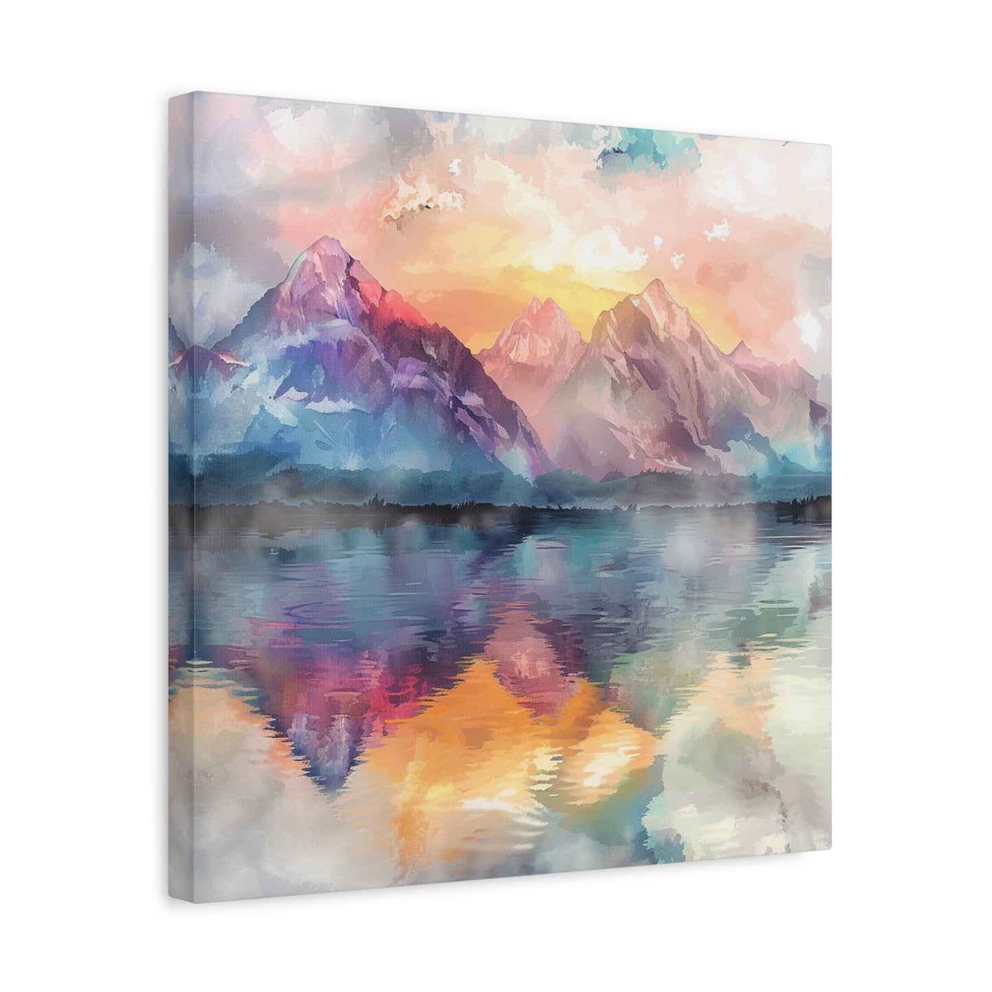 Majestic Peaks: Watercolor Mountain Canvas