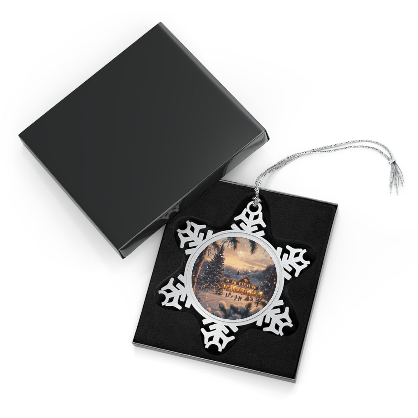 Festive Christmas Scene - Pewter Snowflake Ornament