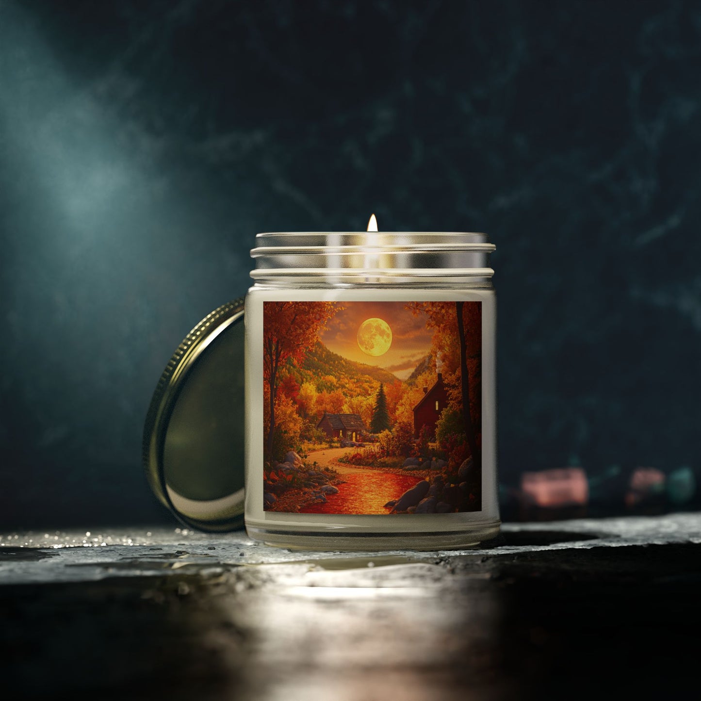 Moonlit Lakeside Autumn Candle – A Tranquil Fall Escape