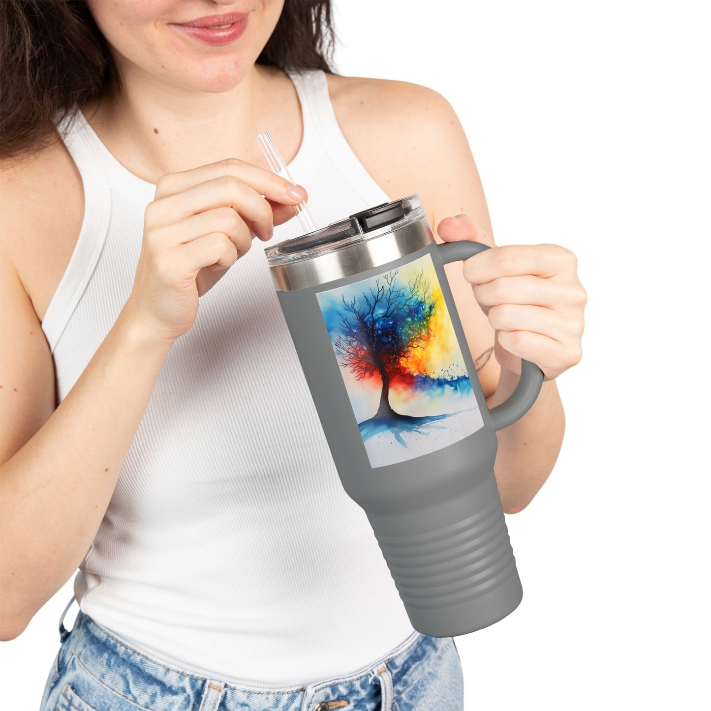 Insulated Travel Mug, 40oz - Abstract Watercolor Blend Design